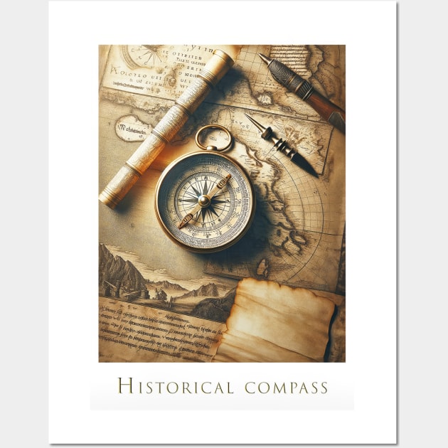 Vintage Explorer's Compass and maps Wall Art by POD24